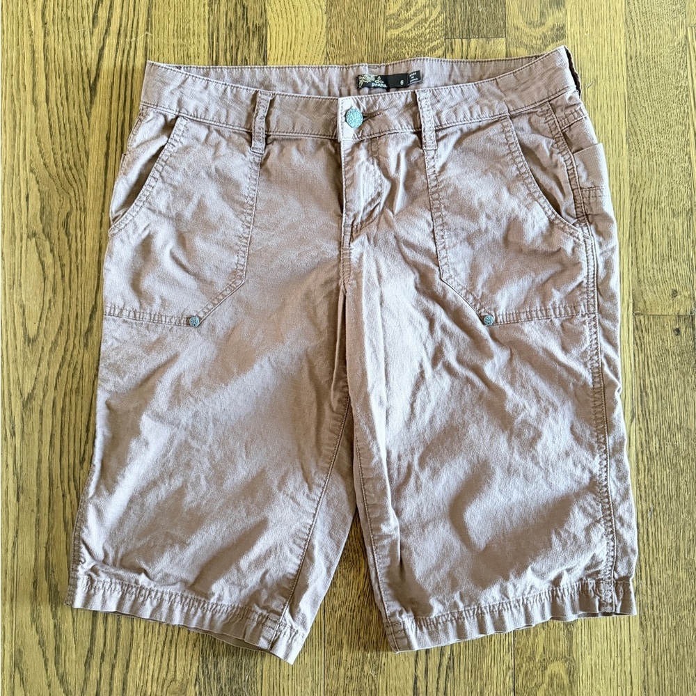 Prana Women’s Cotton Shorts Bermuda’s brown ripstop fabric Size 6